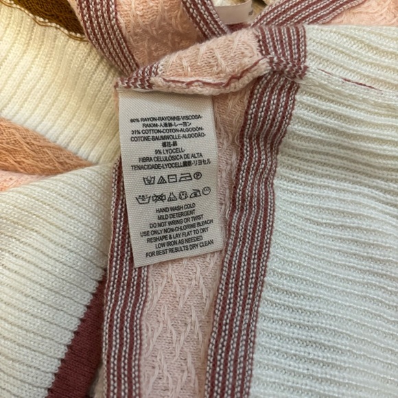 Free People Striped Turtleneck Sweater - White, Pink, Brown - Picture 5 of 7